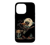 Custodia per iPhone 14 Pro Max Halloween strega gatto cowboy deserto luna scopa
