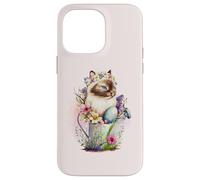 Custodia per iPhone 14 Pro Max Happy Easter Cat Easter Tea Cup Coffee Cat Siamese Floral