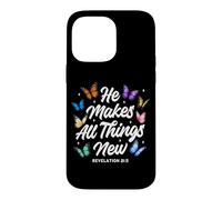 Custodia per iPhone 14 Pro Max He Makes All Things New Revelation Bibbia Verse Butterflies