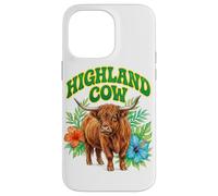 Custodia per iPhone 14 Pro Max Highland Cow Groovy Floreale Acquerello Boho Highland Cow
