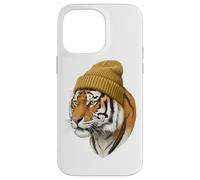 Custodia per iPhone 14 Pro Max Hipster Tigre in Giallo Beanie Animal Art
