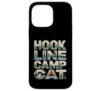 Custodia per iPhone 14 Pro Max Hook Line Camp Cat Funny Camping Pesca