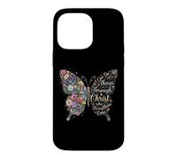 Custodia per iPhone 14 Pro Max I Can Do All Things Through Christ Floral Butterfly Faith