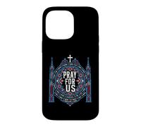 Custodia per iPhone 14 Pro Max I santi cattolici pregano per noi arte della cattedrale di vetro colorato