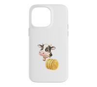 Custodia per iPhone 14 Pro Max Illustrazione Mucca Carina con Balla di Fieno Rotonda