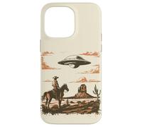 Custodia per iPhone 14 Pro Max Incontro Vintage tra Cowboy e Alieno nel Deserto