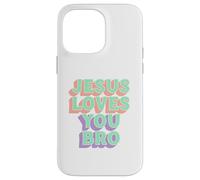 Custodia per iPhone 14 Pro Max Jesus Loves You Bro Retro Christian Faith Pastello