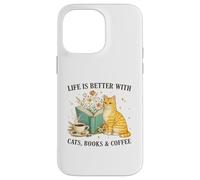 Custodia per iPhone 14 Pro Max Life is Better With Cats Books And Coffee Cat Lover Reading