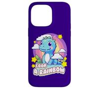 Custodia per iPhone 14 Pro Max Look a Rainbow Cute Dinosaur with a Rainbow and Stars