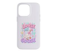 Custodia per iPhone 14 Pro Max Loose As A Goose, divertente motivo a forma di oca e uccellino pastello, a righe pastello