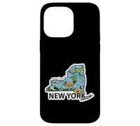 Custodia per iPhone 14 Pro Max Mappa Vintage di New York con Iconici Luoghi da Scoprire