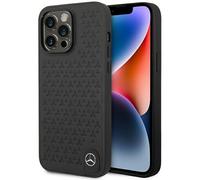 Custodia Per iPhone 14 Pro Max Mercedes In Vera Pelle Stampata Nera Con Logo
