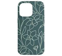 Custodia per iPhone 14 Pro Max Modern Line Art Poppy Flower Leaves Boho Dark Green