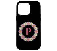 Custodia per iPhone 14 Pro Max Monogramma della corona di fiori margherita rosa e bianca lettera P