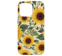 Custodia per iPhone 14 Pro Max Motivo giardino girasole con api, design rustico floreale ape
