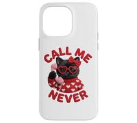 Custodia per iPhone 14 Pro Max Occhiali con scritta "Call Me Never Black Cat Valentine" con cuore e grafica carina