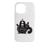 Custodia per iPhone 14 Pro Max Opera d'arte con gatto nero a forma di cuore con zampe, carino, felino, amore, amanti degli animali