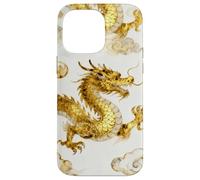 Custodia per iPhone 14 Pro Max Oro Drago Cinese Modello Cinese Acquarello Asiatico Arte