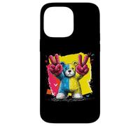 Custodia per iPhone 14 Pro Max Orsacchiotto con scritta "Double Peace Graffiti" Pop Graphic Art Sign Animal