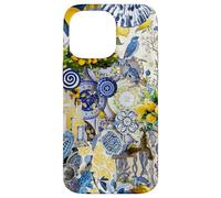 Custodia per iPhone 14 Pro Max Piastrella Mediterranea E Limone Blu Giallo Mare Italiano Estate