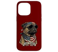 Custodia per iPhone 14 Pro Max Pug Bandiera Americana 250 Anni 1776-2026 Bicentenario USA Cane