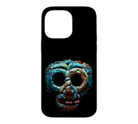 Custodia per iPhone 14 Pro Max Quetzalcoatl Maschera Azteca Mosaico Turchese