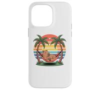 Custodia per iPhone 14 Pro Max Relaxing capybara, Sunset, Palm tree, Summer capy vacation