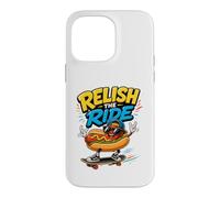 Custodia per iPhone 14 Pro Max Relish The Ride - Divertente skateboarder con hot dog