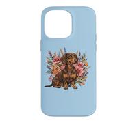 Custodia per iPhone 14 Pro Max Retro Vintage Flowers Floral Brown Chocolate Dachshund Lover