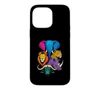 Custodia per iPhone 14 Pro Max Safari Big Five Animals Bold Color Ritratto Popart Design