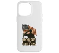 Custodia per iPhone 14 Pro Max Sagoma e bandiera patriottica 'Honor the Colors' Saluting