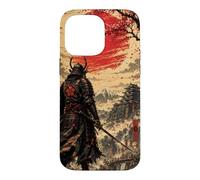 Custodia per iPhone 14 Pro Max Samurai all'alba sotto il sole cremisi