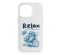 Custodia per iPhone 14 Pro Max Sedia da spiaggia Relax Raccoon Chilling con palma