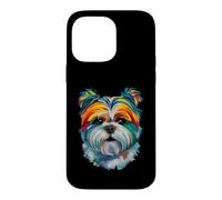 Custodia per iPhone 14 Pro Max Shih Tzu - Ritratto geometrico, pop art, primo piano, con volto di cucciolo