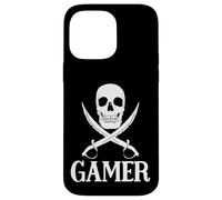 Custodia per iPhone 14 Pro Max Spade pirata del giocatore con l'attrezzatura di gioco del cranio per i giochi dei pirati