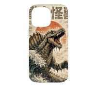 Custodia per iPhone 14 Pro Max Spinosaurus Wave Kaiju Mostro marino giapponese Woodblock Style