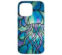 Custodia per iPhone 14 Pro Max Stained Glass Jellyfish Blue Purple Mosaic Ocean Art