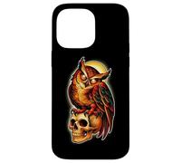 Custodia per iPhone 14 Pro Max Tatuaggio Mystic Owl Skull Full Moon - Design estetico scuro