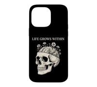 Custodia per iPhone 14 Pro Max Teschio gotico cervello fiori vita cresce all'interno scuro floreale