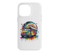 Custodia per iPhone 14 Pro Max Tie Dye School Bus Art Psychedelic Retro Colors Futuristic