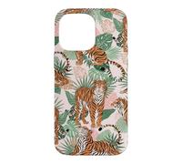 Custodia per iPhone 14 Pro Max Tiger in Tropical Palms Safari Theme