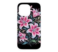 Custodia per iPhone 14 Pro Max Tiger Lilies Blue White Pink Summer Spring Flowers Lily Buds