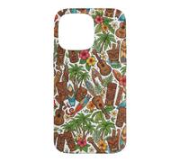 Custodia per iPhone 14 Pro Max Ukulele Tiki hawaiano con fiori di ibisco e palma