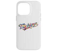 Custodia per iPhone 14 Pro Max Vintage Michigan Patchwork Script State Pride Trendy Women's