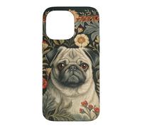 Custodia per iPhone 14 Pro Max Vintage Pug Dog William Morris Style Floreale
