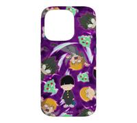 Custodia per iPhone 14 Pro Mob Psycho 100 Repeating Chibi Characters on Purple Anime