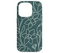 Custodia per iPhone 14 Pro Modern Line Art Poppy Flower Leaves Boho Dark Green