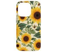 Custodia per iPhone 14 Pro Motivo giardino girasole con api, design rustico floreale ape
