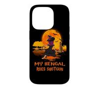 Custodia per iPhone 14 Pro My Bengal Rides Shotgun Cat and Witch Halloween Costume