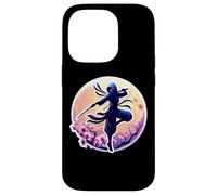 Custodia per iPhone 14 Pro Ninja Silhouette Moonlight Cherry Blossoms Giapponese Samurai